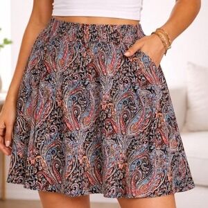 Gilli Women's Multicolor Paisley Stretch Elastic Waist A-Line Skirt‎ Size XS